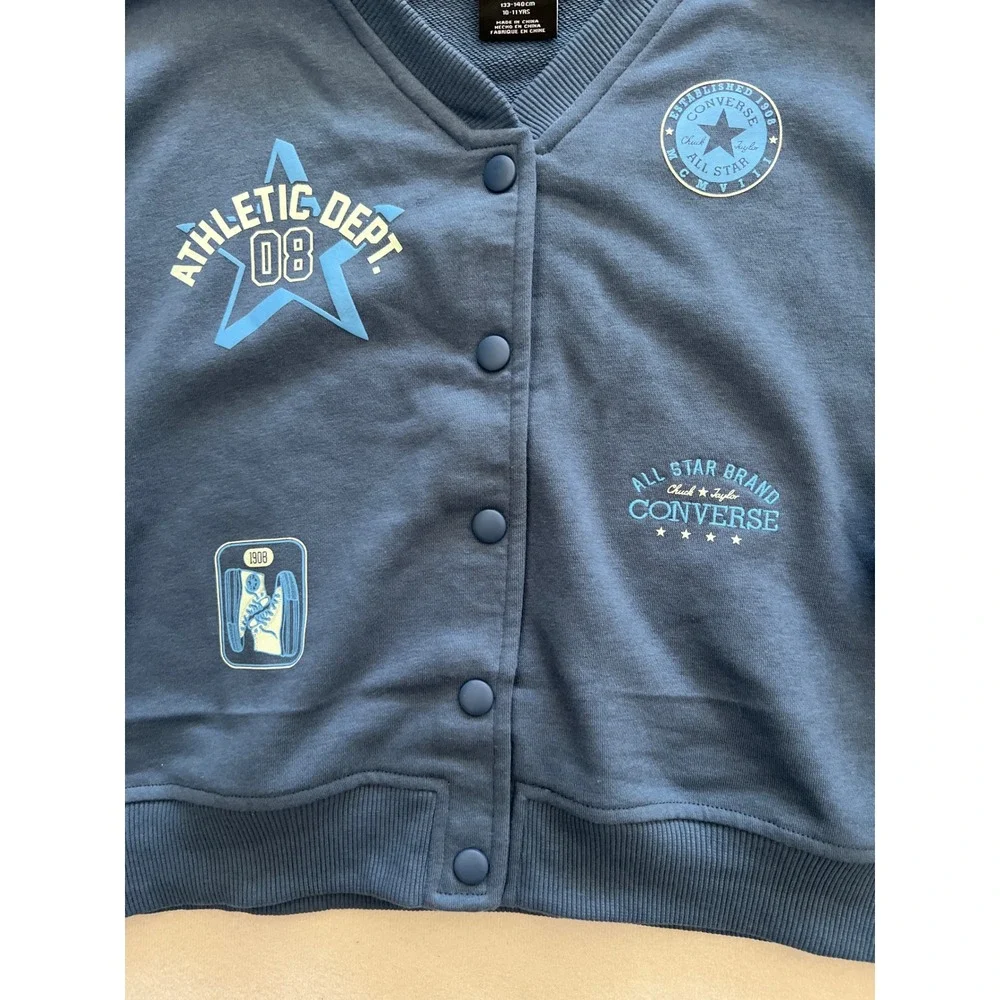 Converse Girls Slacker Blue Varsity Cardigan Sweatshirt 4MH371-UFL Size M 10-12